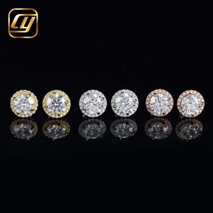 Boucles d'oreilles clous de luxe en moissanite ronde, argent 925 plaqué or 18 carats, bijoux de mariage pour femme, sertissage griffe - Product Image 1