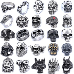 Viking kafatası yüzük paslanmaz çelik korsan takı erkekler için Norse mitoloji Inspired paslanmaz çelik şerit toptan gotik yüzük - Product Image 1