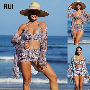 RUIQUWIN Hot Sale Women's Plus Size <b>Bikini</b> Eco-Friendly Quick Dry High Waist Front <b>Long</b> <b>Sleeve</b> Mesh Breathable Swimwear - Product Image 1