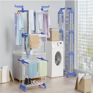 Séchoir à linge à trois étages, multifonctionnel, sur pied, pliable, mobile, pour intérieur - Product Image 3