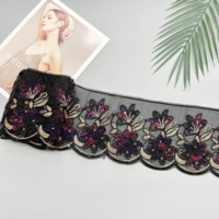 Bordure en dentelle florale brodée à sequins dorés, garniture en maille pour Abaya, Qatari, et décoration des ourlets des manches de vêtements malaisiens