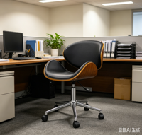 Chaise de bureau moderne du milieu du siècle en bois courbé avec revêtement en cuir PU, chaise de bureau pivotante réglable, base en acier inoxydable pour salle à manger