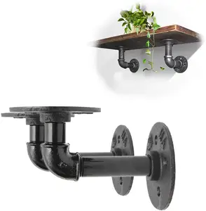 Industrial Black Iron Pipe Bracket Wall Mounted Floating Shelf Hanging Wall Hardware Decor for Farmhouse Shelving Hardware