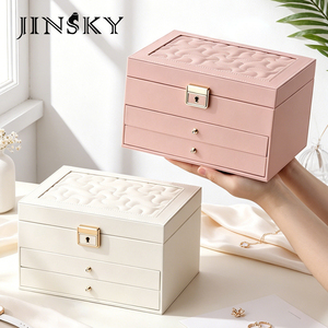 European Multi-layer Jewelry Storage <b>Box</b> With Lock, <b>Large</b> Capacity Jewelry Organizer Case with Drawer for Necklace Earring Ring - Product Image 3