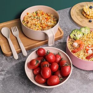 Japanese Style Instant Noodle Bowl With Lid Large Size Household Wheat Straw Tableware Chopsticks Set Solid Color - Product Image 3