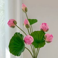 Fleurs et feuilles de lotus artificielles en soie, style chinois, pour la décoration de la maison, du salon, des bassins à poissons, moulage par injection