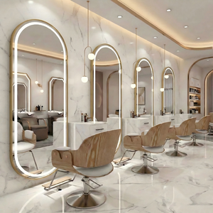 Espejo de salón LED de arco dorado de lujo Kingstin, espejo de barbería de cuerpo entero - Product Image 3