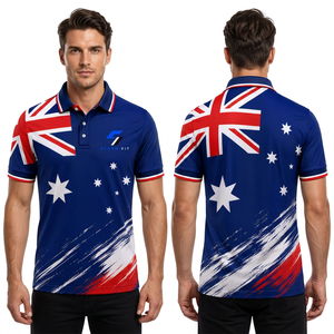 Camiseta Polo Personalizada con Estampado de la Bandera de Australia para Hombre, Manga Corta, Secado Rápido, Diseño Deportivo Informal, Tejido de Punto Azul, Rojo y Blanco - Product Image 1