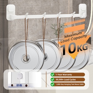 Toallero de ventosa sin taladro Rieles de secado de almacenamiento extraíbles con soporte de gancho Barra de suspensión para estantes de pared de baño - Product Image 6