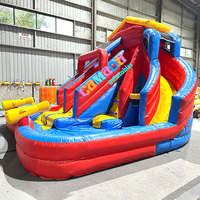 Toboggan aquatique gonflable commercial avec pistolet à eau, toboggan aquatique gonflable à 3 voies avec piscine à jets pour fête d'été en plein air