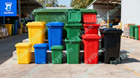 Poubelle à couvercle roulant en plastique HDPE de haute qualité, 120 litres, deux roues, écologique, rectangulaire, pour