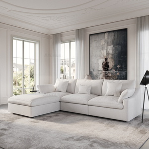 Canapé modulaire sectionnel VOXHOME USA en stock, livraison directe, tissu mélange lin et chenille, style nordique, blanc nuage, pour salon - Product Image 3