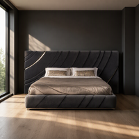 Lit moderne italien minimaliste en cuir souple pour appartement, chambre principale, lit double, meubles de maison