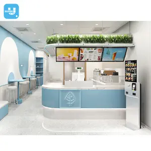Moderne Art Freizeit Boba Tea Shop Dekoration Benutzer definierte Blue Shop Counter Möbel Bubble Tea Shop Design für Milch tee
