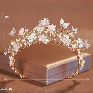 PDANY New Style Benutzer definierte Kinder Schmetterling Kristall Brautkrone Blumen dekoration Braut Perle Krone Für Party
