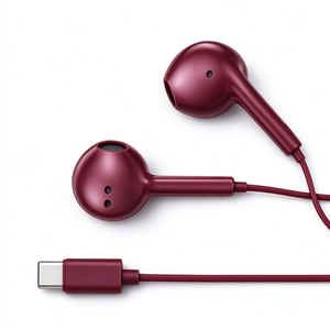 Auriculares Intrauditivos Portátiles Color Borgoña con Cable USB-C, Sonido Estéreo Nítido, Compatibles con Todos los Dispositivos Universales Tipo-C - Product Image 3