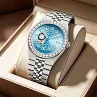 Montre automatique ronde pour homme, cadran nid d'abeille, bracelet en acier inoxydable bicolore, lunette sertie de diamants, marque privée AIMANA 8810