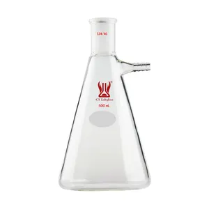 Borosilikat Glass 3.3 penyaringan Flask baut leher dengan tubulasi dasar datar kimia Erlenmeyer penyaringan hisap 5-1000ml