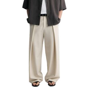 Pantalons pour hommes plissés beiges classiques, confortables et décontractés, de haute qualité, en gros - Product Image 1