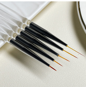 Ensemble de 5 pinceaux à ongles ultra fins avec manche en acrylique transparent <span class=keywords><strong>pour</strong></span> la <span class=keywords><strong>manucure</strong></span> française, le dessin de lignes et les détails - Product Image 1