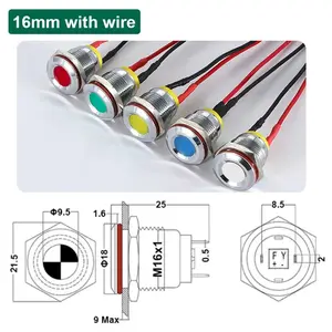 6/8/10/12/16/19mm impermeable LED advertencia metal equiment indicador luz con cable antivandalismo motocicleta señal piloto lámpara