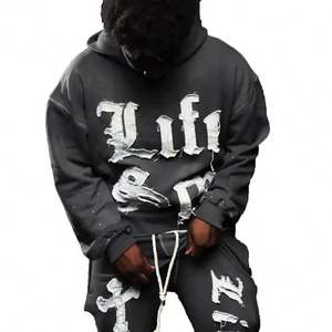 Diseño libre 500gsm Apliques <span class=keywords><strong>de</strong></span> diamantes <span class=keywords><strong>de</strong></span> imitación Lavado ácido Sun Faded Raw Hem Hoodie Streetwear Flare Set Parches Bordado Sudadera con capucha personalizada - Product Image 3