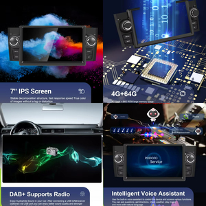 Podofo 7" 4+64G 2 Din Android Car Radio Stereo <b>Wireless</b> Carplay/Android Auto GPS/Wifi for Fiat Punto 2005-2009/Linea 2007-2011 - Product Image 2