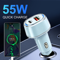 Chargeur de voiture électrique portable 55W PD30W QC3.0 25W avec double port USB, chargeur de voiture à allume-cigare transparent, idéal pour un cadeau