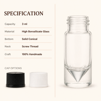 Flacon d'huile essentielle d'aromathérapie de 3 ml, flacon en verre à fond conique pour tester les parfums, échantillons de marques cosmétiques, emballage d'échantillons