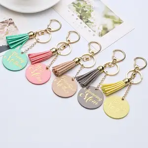 Pendentif de sac porte-clés en cuir microfibre avec pompon, lettre bronzée, cadeau de fête des mères