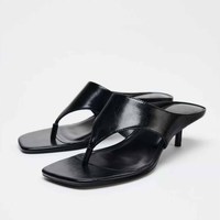 2025 printemps nouveaux produits chaussures pour femmes noir cuir verni effet Clip pied mince talon haut sandales carrées