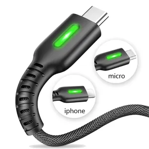 Светодиодный кабель micro usb type c для apple phone, зарядный кабель для быстрой зарядки android, кабель для мобильного телефона, оптовая продажа
