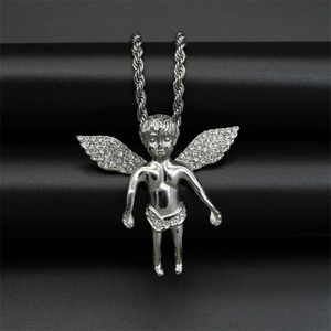Wholesale Stainless Steel Jewelry Rhinestone Angle Pendant Necklace - Product Image 4