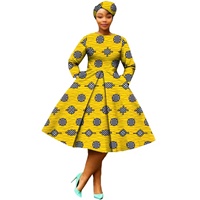 Robe Dashiki Africaine Imprimée pour Femme, Bazin Riche, Manches Longues, Coupe Ajustée, Jupe Drapée avec Poches, Coiffe Assortie, Style Vintage, Grande Taille pour Fête