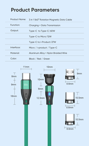 Chargeur de téléphone LED à lumière fluide 3 en 1, rotation libre à 540 degrés, câble magnétique USB, chargeur magnétique mobile <span class=keywords><strong>pour</strong></span> type C - Product Image 6