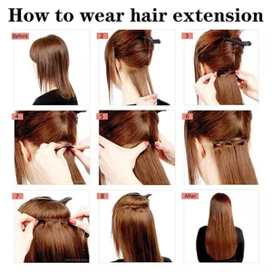Extensiones de Cabello de 24 Pulgadas con 16 Clips, Cabello Largo y Liso, Sintético, Rubio y Negro, Resistente al Calor, Cabello Postizo - Product Image 3