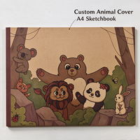 Carnet de croquis personnalisé A4 avec couverture en kraft à motif animal, reliure thermique, 48 feuilles vierges, pour le dessin au crayon, promotion scolaire, OEM, vente en gros