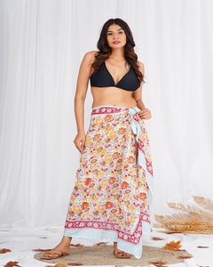Premium Casual Digital Printed Floral Halter Neck <b>Beach</b> Cover <b>Wrap</b> Skirt Quick Dry Breathable Cotton Bikini Dress 1 Poolside - Product Image 1