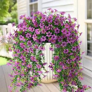 Bouquet di fiori artificiali viola pendenti all'ingrosso per autunno, decorazioni da giardino per esterni, fiori di seta artificiali pendenti OEM - Product Image 1
