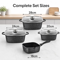 Set Panci dan Wajan Masak Anti Lengket 7 Buah dari Aluminium Die-Cast untuk Kompor Induksi dan Gas, Set Peralatan Masak Anti Lengket untuk Dapur