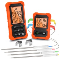 Termometer daging Digital tanpa kabel, untuk memanggang dengan empat Probe