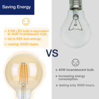 Ampoule LED à filament G95 dimmable, style Edison vintage, lumière décorative 2700K 550lm, verre ambré pour suspension, éclairage domestique et de restaurant