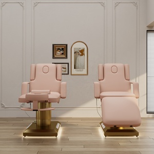 Cama de Masaje Eléctrica Comercial de Lujo con 3 Motores, Diseño Moderno, Tapizada en Rosa, de Metal y Aluminio Dorado, para Salón de Belleza y Spa, con LED - Product Image 3