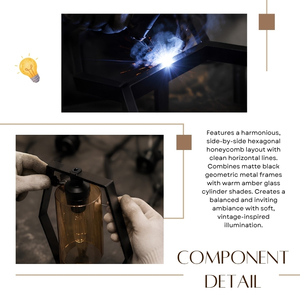 Luminaire suspendu hexagonal à 3 lumières connectées, abat-jour en verre ambré, lampe suspendue linéaire pour îlot de cuisine - Product Image 5