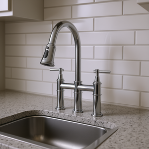 Grifo de Cocina de Doble Manija Extraíble, Cromado Pulido, Estilo Tradicional, Montaje en Encimera, Válvula de Cerámica de 3 Orificios - Product Image 2