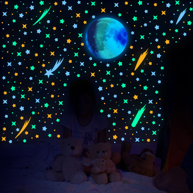 New Arrival Moon and Meteor Star Luminous Wall Stickers Glow in the Dark