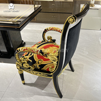 Table de salle à manger de luxe moderne en bois massif noir et or Décoration en feuille d'or Tissu artistique-Mobilier de maison durable pour appartement