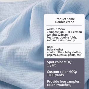 Vente en gros de tissu en pur coton biologique pour bébé Couvertures en mousseline de crêpe douce Crêpe froissée pour filles - Product Image 3