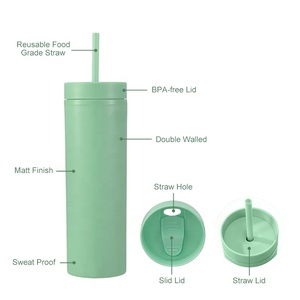 Biểu Tượng Tùy Chỉnh 16 Oz Nhựa Skinny Cốc Cốc Với Màu Sắc Khác Nhau Thả BPA Miễn Phí 16 Oz Nhựa Cốc Nước Với Nắp Và Rơm - Product Image 4