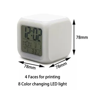 Thăng hoa đồng hồ kỹ thuật số LED Color Changing nhựa đồng hồ 4 khuôn mặt Cube đồng hồ